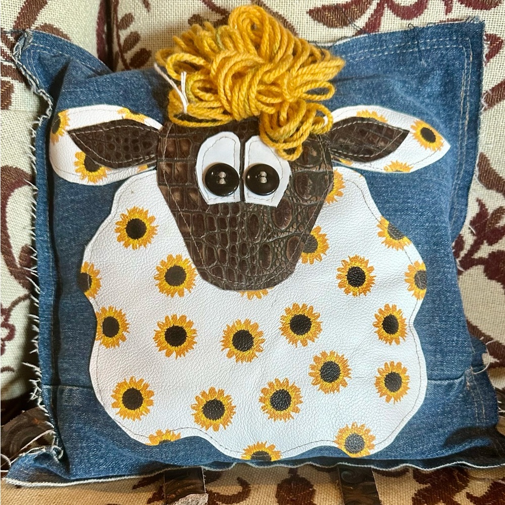 Tooth Fairy Sunflower Sheep Denim Pillow for Kids